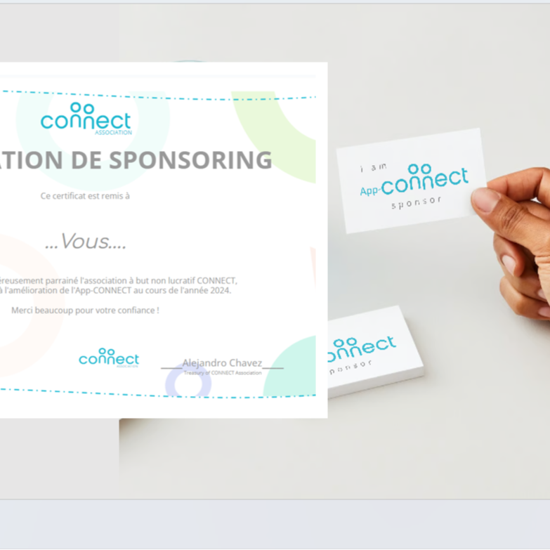 Certificat + carte de visite : « Je suis sponsor App-CONNECT » imprimé